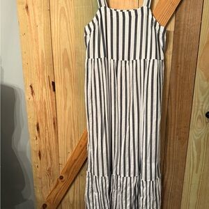 Crown & Ivy White Dress with Navy and Gold Stripe Detail